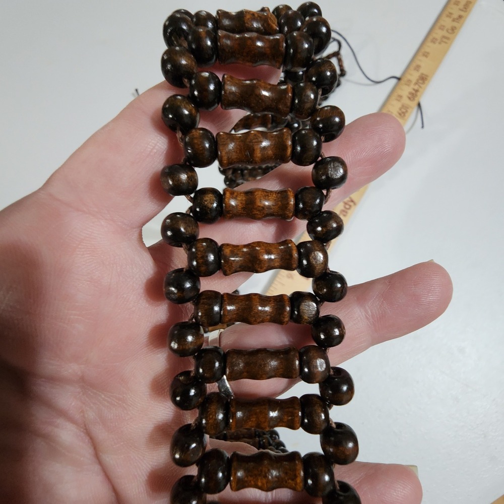 Vintage Boho Dark Brown Wooden Bead Tie Belt Adjustable Multi Strand Ladder Belt